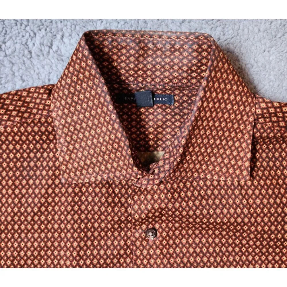 Banana Republic Argyle Diamond‎ Print Button Up Long Sleeve Shirt Size M 15-15.5